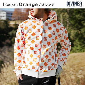 新品タグ付き★標準小売価格13200円を77％オフ【DIVINER GOLF-ディバイナーゴルフ】ゴルフウェア オレンジ総柄ZIPパーカー/XL■在庫限り■