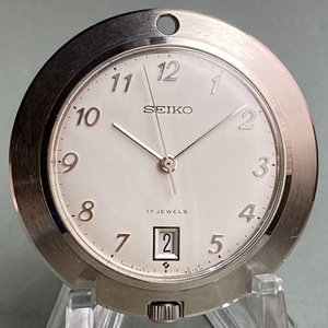 【動作品】セイコー SEIKO アンティーク 懐中時計 手巻き デイト ケース径41㎜ ビンテージ ポケットウォッチ 6602-9010 シルバー