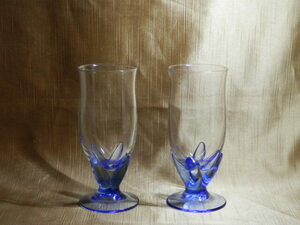  glass cup 2 piece 6x14cm blue. .(..) Sasaki glass 