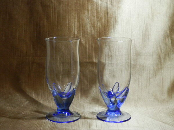 ガラス　カップ　2個　6x14cm　ブルーの萼（がく）　佐々木硝子　