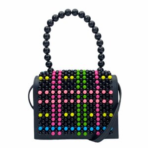 Les Petits Joueurs レプティジュール amour bag 2way ショルダーバッグ ハンドバッグ ビーズ レザー ブラック マルチ