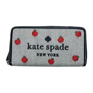 【美品】kate spade ケイトスペード K8200 財布 長財布 ラウンドファスナー 小銭入れ ロゴ アップル キャンバス ブラック グレー