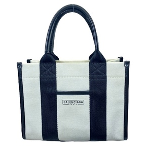 BALENCIAGA Balenciaga 693662 аппаратное обеспечение XS ручная сумочка большая сумка Mini сумка Logo парусина кожа белый черный 