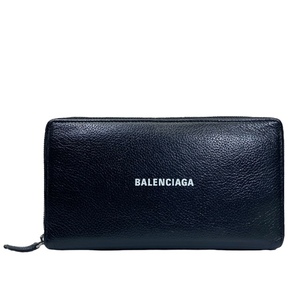 BALENCIAGA バレンシアガ 594317 財布 長財布 ロングウォレット ラウンドファスナー ロゴ レザー ブラック 黒