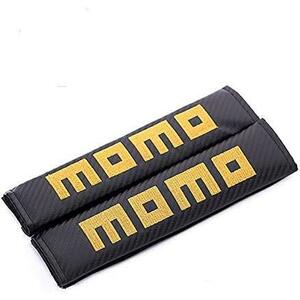 MOMO シートベルトカバー シートベルトパッド シートベルトショルダー 肩パット レザー 刺繍入り カーボン風 2枚セット 汎用 (MOMO)