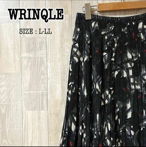 【A0885】WRINQLE リンクル　プリーツスカート　L〜LLサイズ　黒　総柄　日本製　ボトムス　レディース　