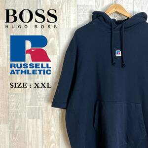 M3598 BOSS HUGOBOSS × RUSSELLATHLETIC ボス　ヒューゴボス　ルッセルアスレチック　半袖プルオーバー　XXLサイズ　メンズ　ネイビー