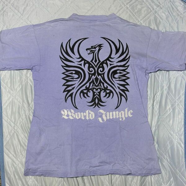 90's WORLD JUNGLE ロゴTシャツ Lavender アメリカ製 ワールドジャングル オールドサーフ 半袖 メンズ