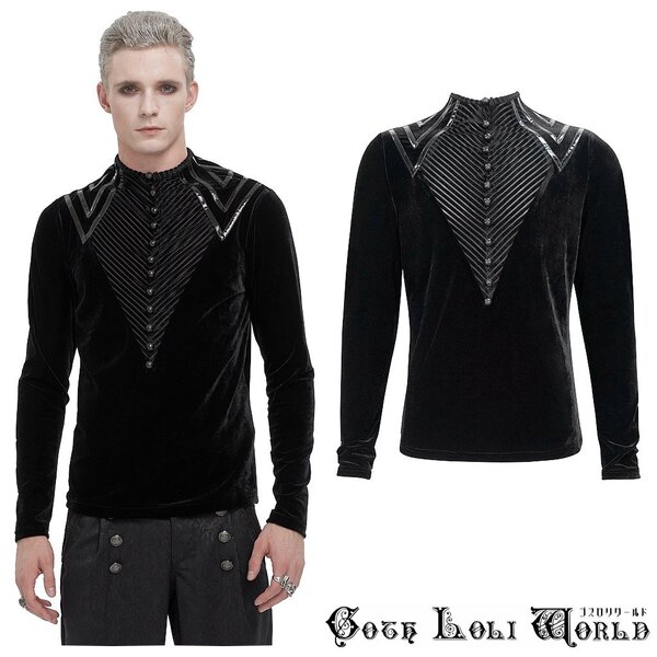 sale TT203-S モックネック ベルベッド 長袖 Tシャツ メンズ ゴスロリワールド ゴシック パンク ロック ロリィタ ビジュアル系 V系