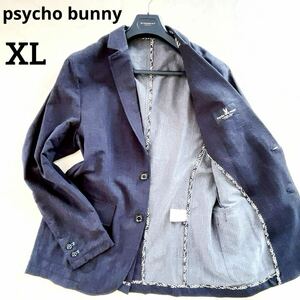 希少XL●Psycho Bunny サイコバニー テーラードジャケット【美品】襟裏柄 ストレッチ パイピング ゴルフ 日本製 メンズ ボタンロゴ刻印