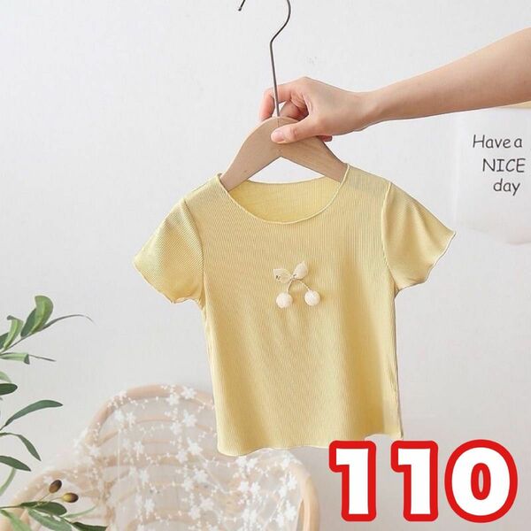 半袖Tシャツ キッズ 子供 女の子 かわいい さくらんぼ イエロー 110