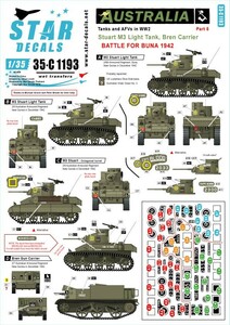 スターデカール 35-C1193 1/35 Australia Tanks & AFVs # 5. Battle of Buna 1942. Stuart M3 Light Tank and Bren Carrier.