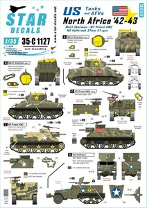 スターデカール 35-C1127 1/35 アメリカ 北アフリカ'42-43 M4A1シャーマン, M7 プリースト, M2 ハーフトラック 37mm 自走対空砲型