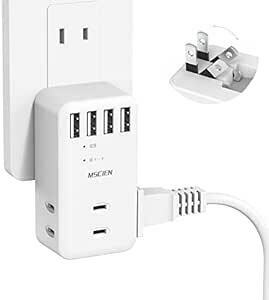 Mscien コンセント タップ usb 電源タップ USB 雷ガード コンセント 3個AC口4個USBポート たこあしコンセント