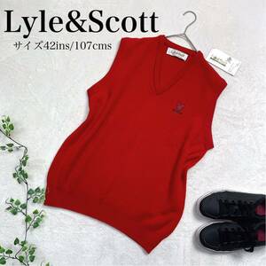 [ unused goods!]la il and Scott (LYLE & SCOTT) wool 100% V neck knitted the best size 42ins L size corresponding red red 