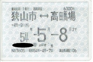 【通勤定期乗車券】西武鉄道　狭山市⇔高田馬場　昭和54年