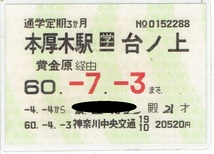 【通学定期乗車券】神奈川中央交通　本厚木駅⇔台ノ上　バス　昭和60年_画像1