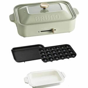 BRUNO コンパクトホットプレート ブルーノ たこ焼き セラミックコート鍋セット ミントグレー　BOE021+NABE