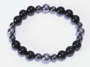  high purity tera hell tsu8mm× natural black * onyx 8mm× magnetism hema tight 6mm stretch * bracele ( flexible )