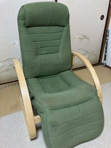 リクライニングチェア 高座椅子　リクライニングオットマン　肘掛け　木製　緑　座面の高さ２段調可
