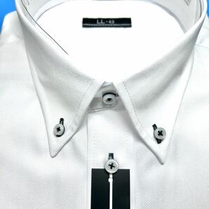 ワイシャツ長袖新品／ノーアイロン／デザインシャツボタンダウン／白ドビー（地模様）LLサイズの画像6