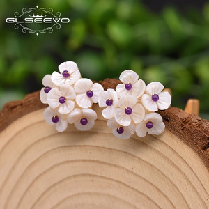  серьги фиолетовый лиловый цветок цветок ракушка Корея женский 