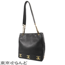 101694916 シャネル CHANEL チェーントートバッグ ブラック ゴールド金具 キャビアスキン トリプルココマーク トートバッグ レディース_画像2