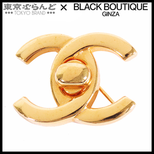 101693099 Chanel Chanel Coco Mark Brouch Turn Lock 96p Gold Metal Black Ladies Vintage