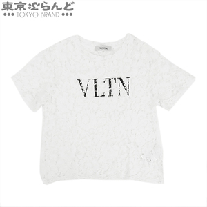 101698596 ヴァレンチノ Valentino VLTNロゴ レースレイヤー Tシャツ VB3MG10K649 ホワイトxブラック コットン S トップス レディース