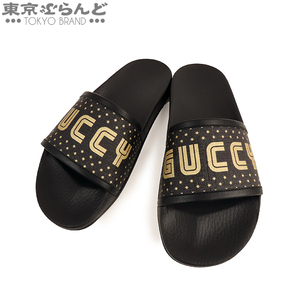 101711518 グッチ GUCCI セガスター スライドサンダル 519996 ブラックxゴールド ラバー セガコラボ 37 サンダル レディース 展示未使用品の画像1