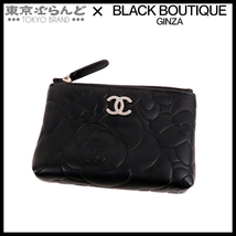 101699489 シャネル CHANEL カメリア ジップパース 黒 シルバー金具 レザー ココマーク コインケース キーリング付 15番台 レディース_画像1