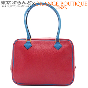 101717893 エルメス HERMES ミニプリュム バイカラー □A刻印 ルージュヴィフxブルーフランス G金具 クシュベル ハンドバッグ レディース