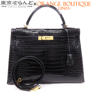 101692870 エルメス HERMES ケリー 32 □E刻印 黒 ブラック ゴールド金具 ポロサス 外縫 2WAY ハンドバッグ クロコダイル ショルダーバッグ