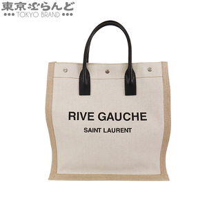 101726197 サンローラン SAINT LAURENT リヴゴーシュ N/S ノエ ショップ 631682 ベージュxブラック キャンバス レザー トートバッグ A