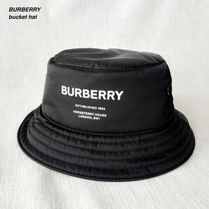 ■1円〜 ＜極美品!!＞■BURBERRY バーバリー バケットハット ナイロン 帽子 軽量 お洒落 上品 普段使い ブラック 黒 Lサイズ