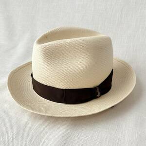 ■1円〜 ＜未使用!!＞■Borsalino ボルサリーノ Panama パナマ ハット 麦わら帽子 リボン サイズ57 ストローハット お洒落 エレガント