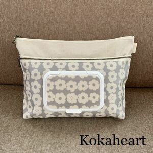  free shipping * diapers & pre-moist wipes case * Northern Europe manner * flower * small kka* Homme tsu pouch * gray 