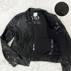 【美品 希少 XL】 DIESEL レザージャケット M-65 ミリタリー ラムレザー パンチング リザード ロゴプレート ディーゼル メンズ ブラック 黒