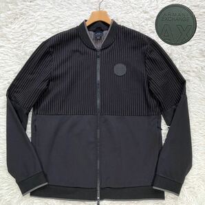 【極美品 L】 ARMANI トラックジャケット ラバーワッペン A/X ジャージ ストライプ ロゴ ストレッチ アルマーニ メンズ ブラック 春物 伸縮の画像1