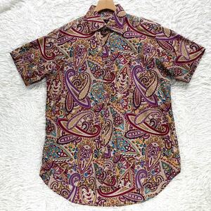 【極美品 L】 ETRO 半袖 シャツ ペイズリー 総柄 派手 パープル エトロ メンズ 春夏 ベージュ 高級 高品質 イタリア製 マルチカラー 