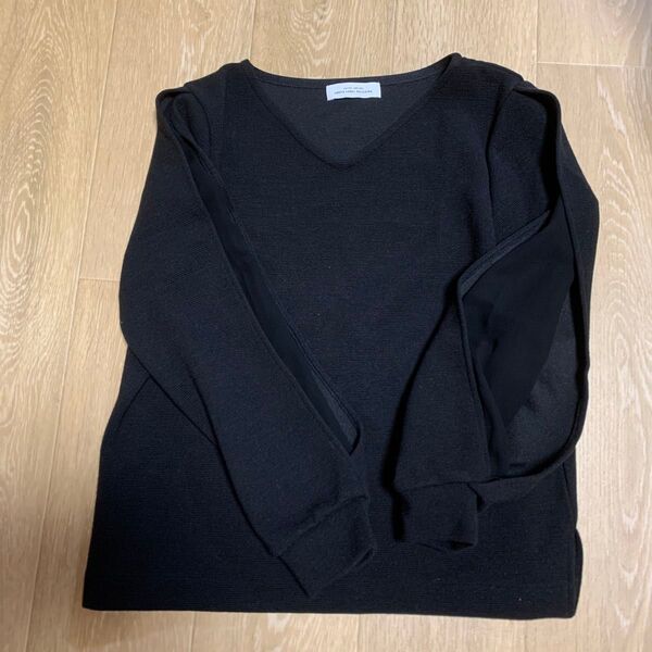 UNITED ARROWS green label relaxing 袖シフォンVネックカットソー ブラック
