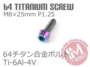 64チタン合金ボルト テーパーキャップ M8×25mm P1.25 1本 焼き色あり ゆうパケット対応 Ti-6Al-4V ブレーキマスター等に