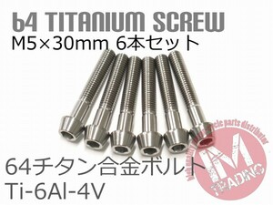 64チタンボルト M5×30mm P0.8 6本セット テーパーキャップ ゆうパケット対応 焼き色なし Ti-6Al-4V GR5