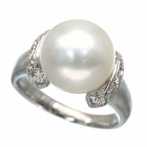  stylish design Pt900 south . pearl White Butterfly pearl 11.5mm diamond ring 9.4g D0.30ct super-beauty goods *03B40