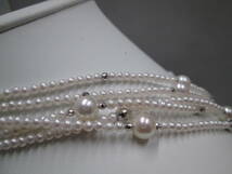 【2388】本真珠のパールデザイン　5連ネックレス　ミニ鑑別付　K18WG　パールネックレス_画像8