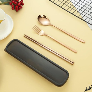 [ elegant rose Gold ] outdoor cutlery 3 point set stainless steel anti-rust . dirt spoon Fork chopsticks outdoor disaster prevention dressing up 