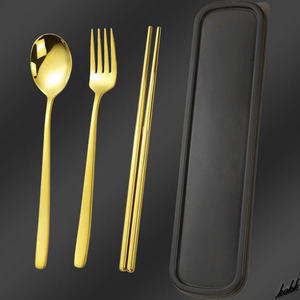 [ stylish Gold color ] outdoor cutlery 3 point set 304 stainless steel anti-rust . is dirty spoon Fork chopsticks outdoor disaster prevention dressing up 