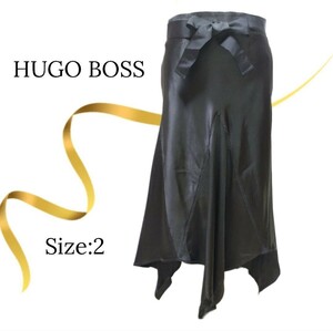 ★美品★HUGO BOSS　ヒューゴボス　シルク　アシンメトリースカート　黒 ブラック