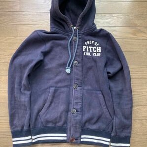 Abercrombie & FitchボタンアップスウェットパーカーM紺ネイビー正規フーディジャケット