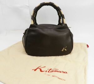 41●a047☆USED美品　キタムラ　ハンドバッグ　26.5×16.0×12.0cm　ブラウン　フロントロゴ　保存袋あり　KITAMURA　現状